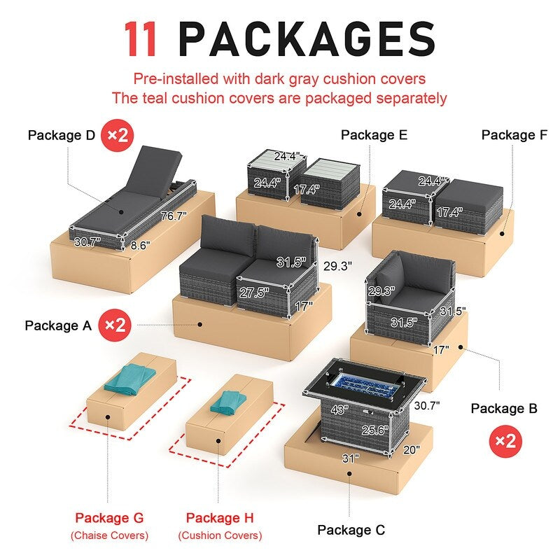FINCATI Set di 13 divani componibili in vimini per esterni con poltrona
