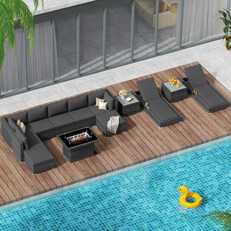 FINCATI Set di 13 divani componibili in vimini per esterni con poltrona