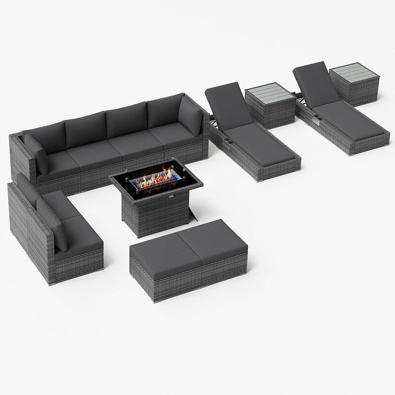 FINCATI Set di 13 divani componibili in vimini per esterni con poltrona