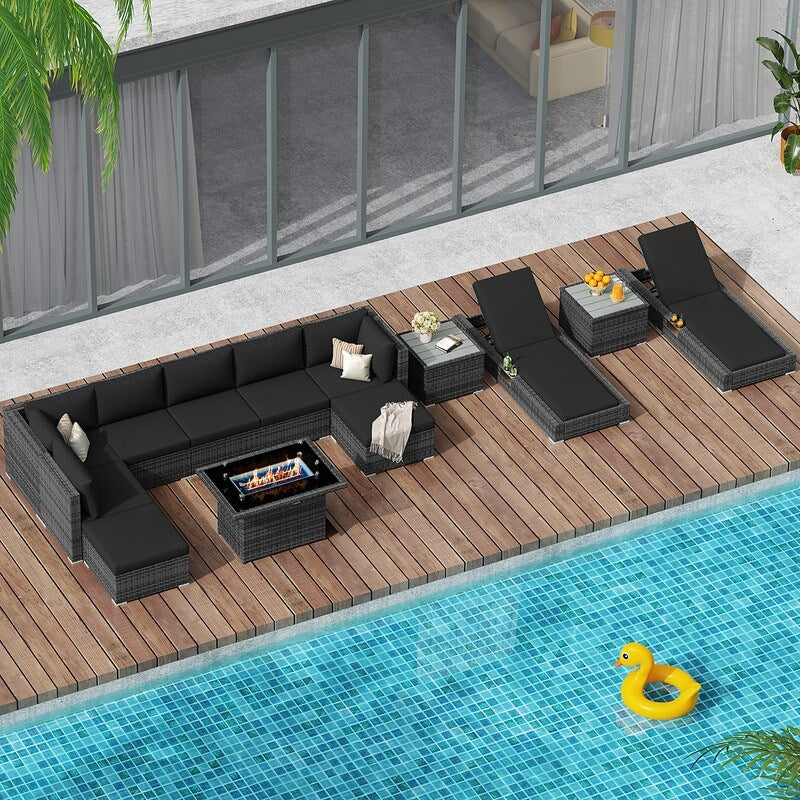 FINCATI Set di 13 divani componibili in vimini per esterni con poltrona