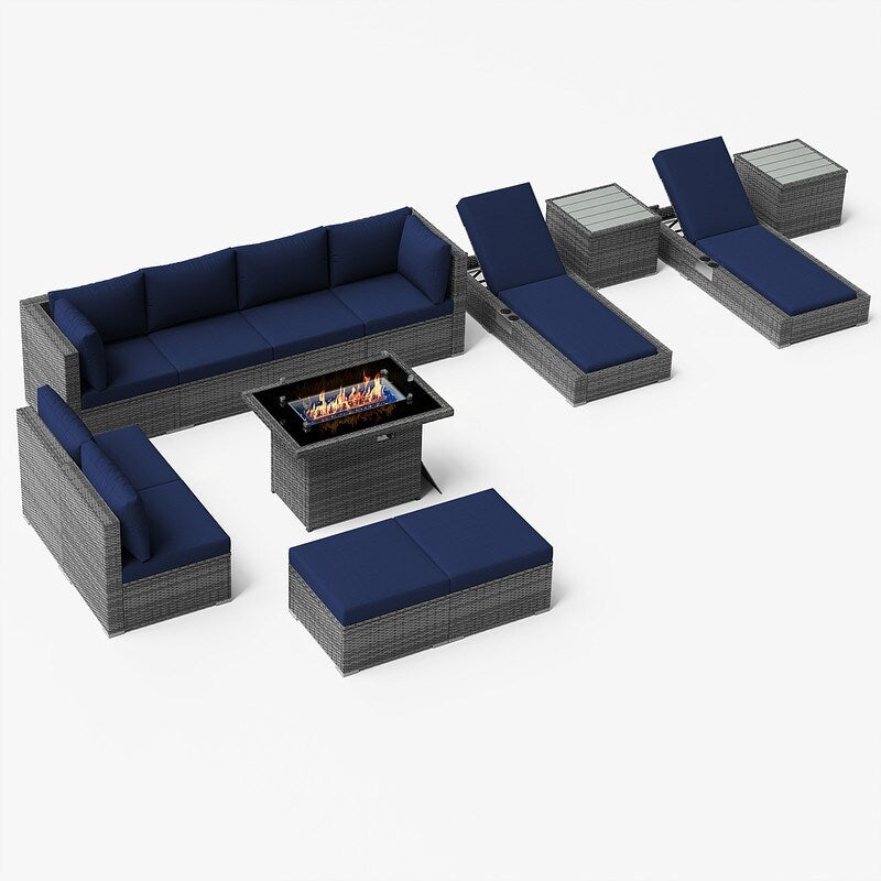 FINCATI Set di 13 divani componibili in vimini per esterni con poltrona