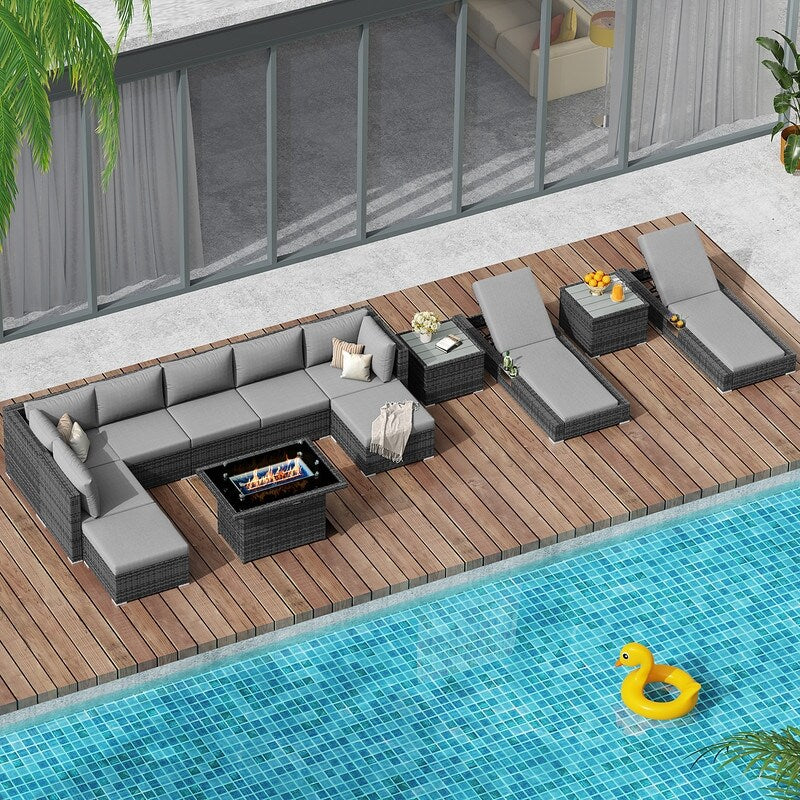 FINCATI Set di 13 divani componibili in vimini per esterni con poltrona