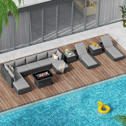 FINCATI Set di 13 divani componibili in vimini per esterni con poltrona