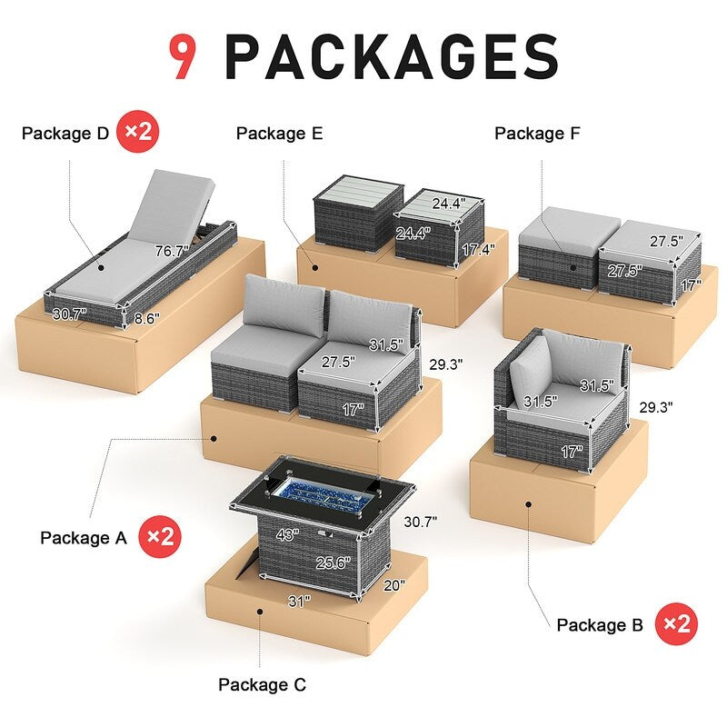 FINCATI Set di 13 divani componibili in vimini per esterni con poltrona