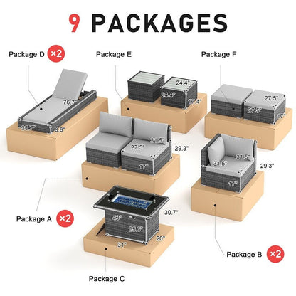 FINCATI Set di 13 divani componibili in vimini per esterni con poltrona
