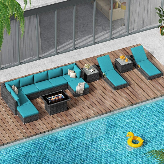 FINCATI Set di 13 divani componibili in vimini per esterni con poltrona