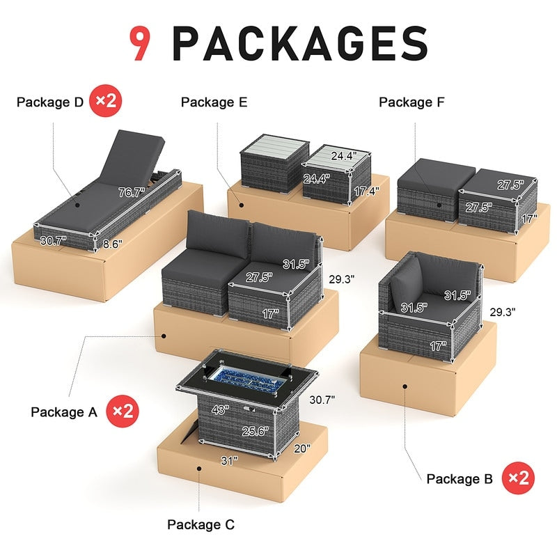 FINCATI Set di 13 divani componibili in vimini per esterni con poltrona