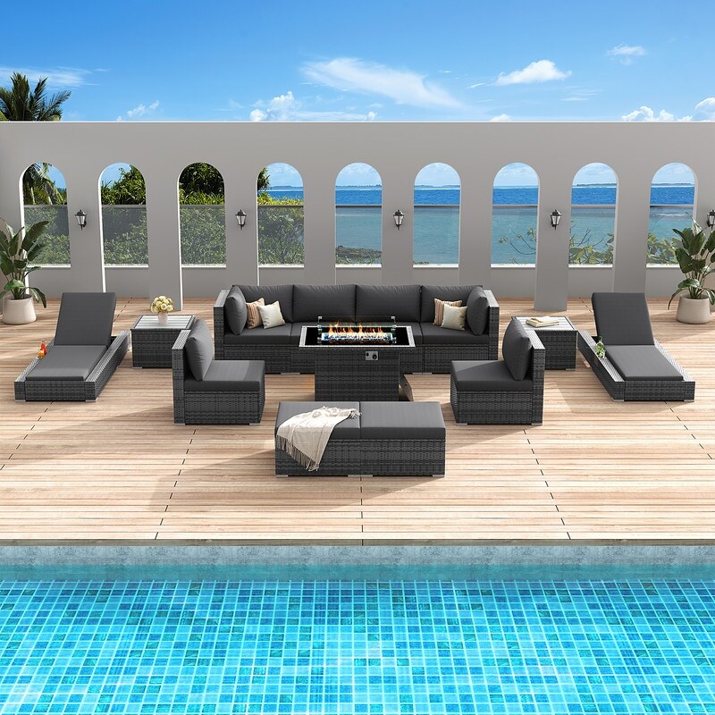 FINCATI Set di 13 divani componibili in vimini per esterni con poltrona