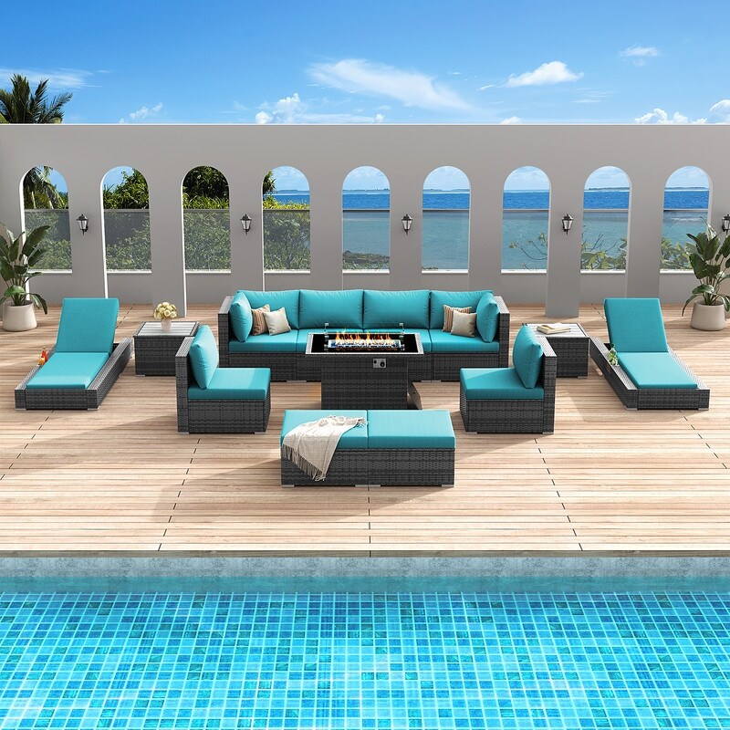 FINCATI Set di 13 divani componibili in vimini per esterni con poltrona