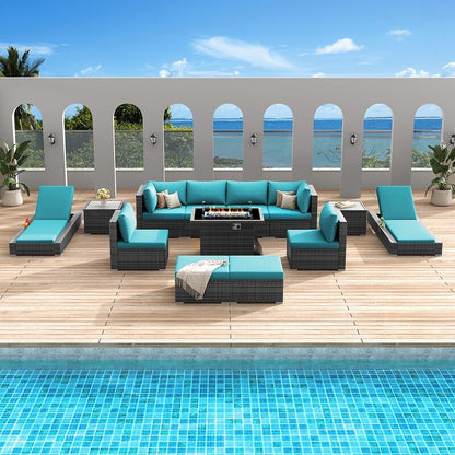 FINCATI Set di 13 divani componibili in vimini per esterni con poltrona