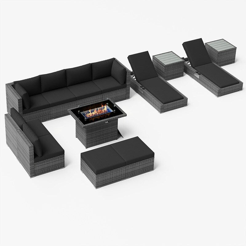 FINCATI Set di 13 divani componibili in vimini per esterni con poltrona