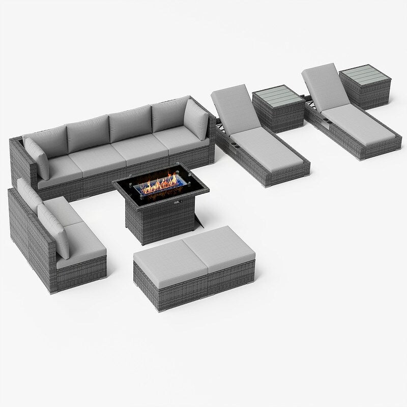 FINCATI Set di 13 divani componibili in vimini per esterni con poltrona