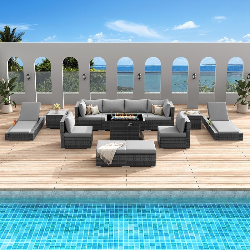 FINCATI Set di 13 divani componibili in vimini per esterni con poltrona