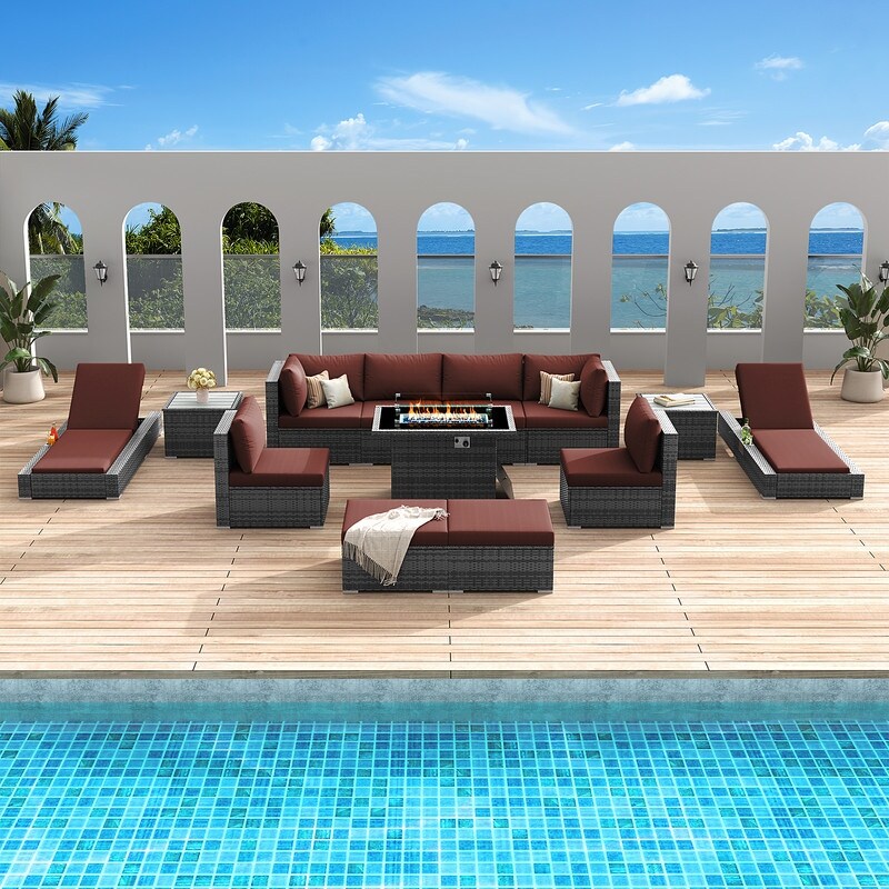 FINCATI Set di 13 divani componibili in vimini per esterni con poltrona