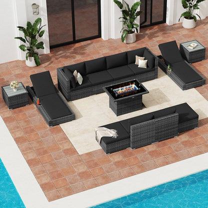 FINCATI Set di 13 divani componibili in vimini per esterni con poltrona