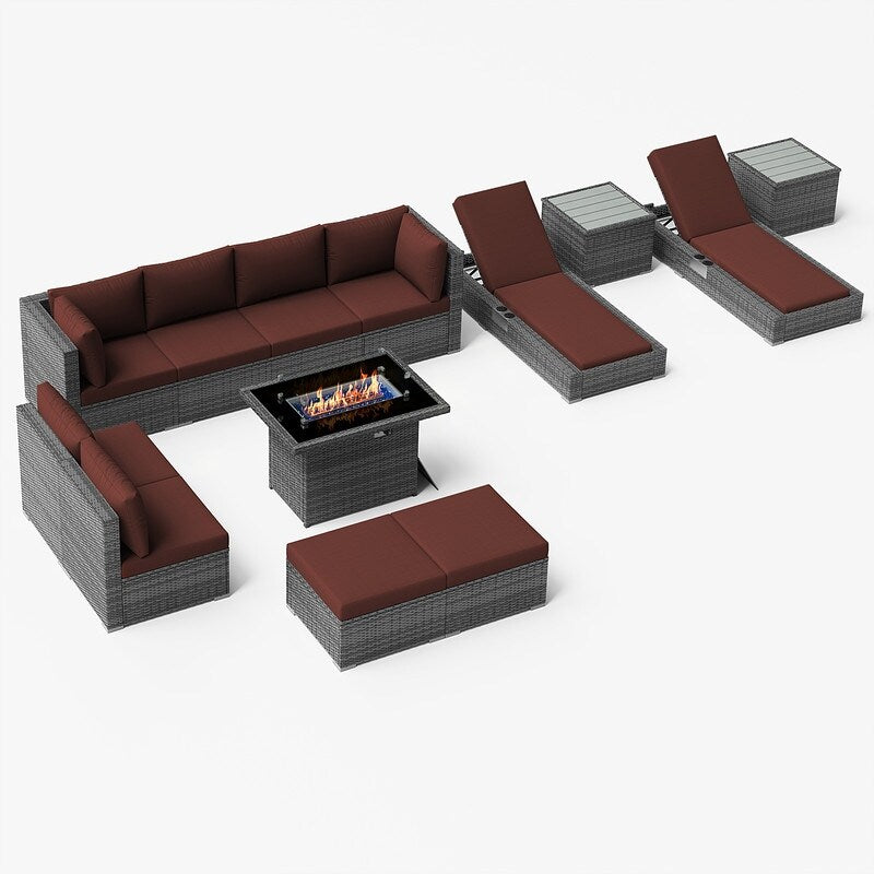 FINCATI Set di 13 divani componibili in vimini per esterni con poltrona