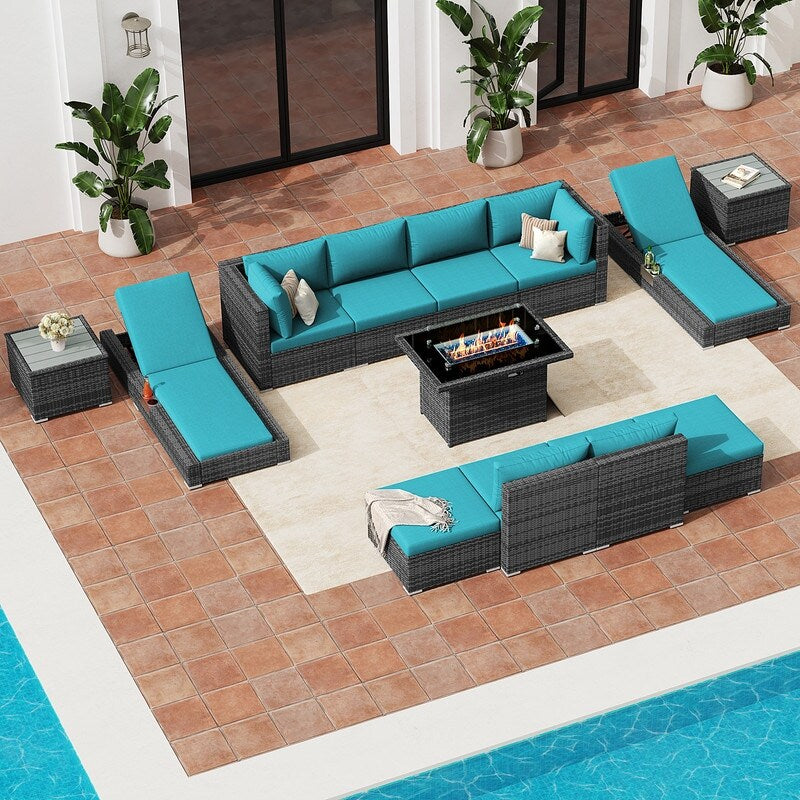 FINCATI Set di 13 divani componibili in vimini per esterni con poltrona