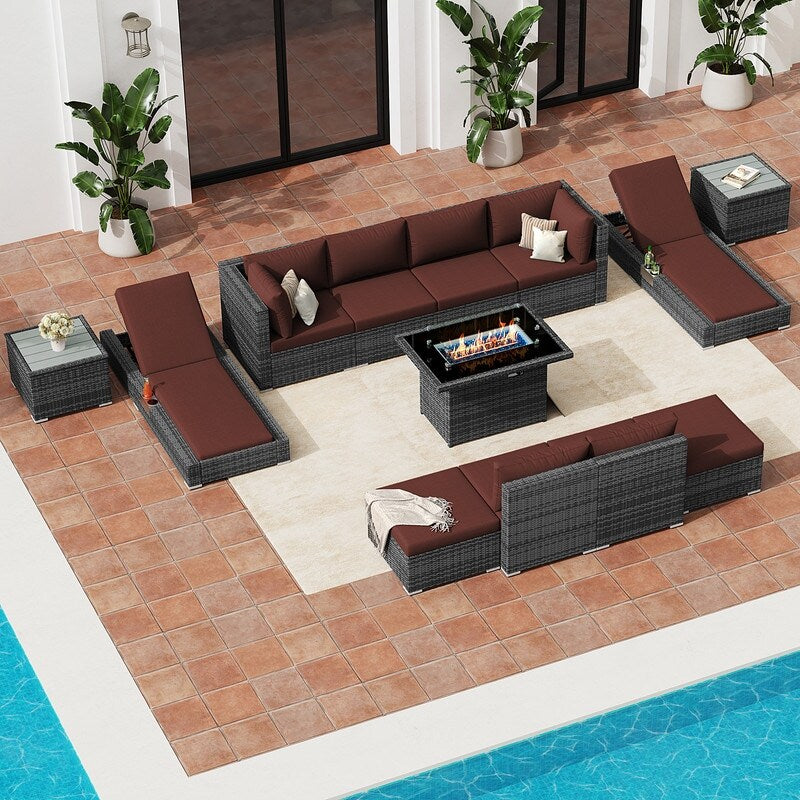 FINCATI Set di 13 divani componibili in vimini per esterni con poltrona