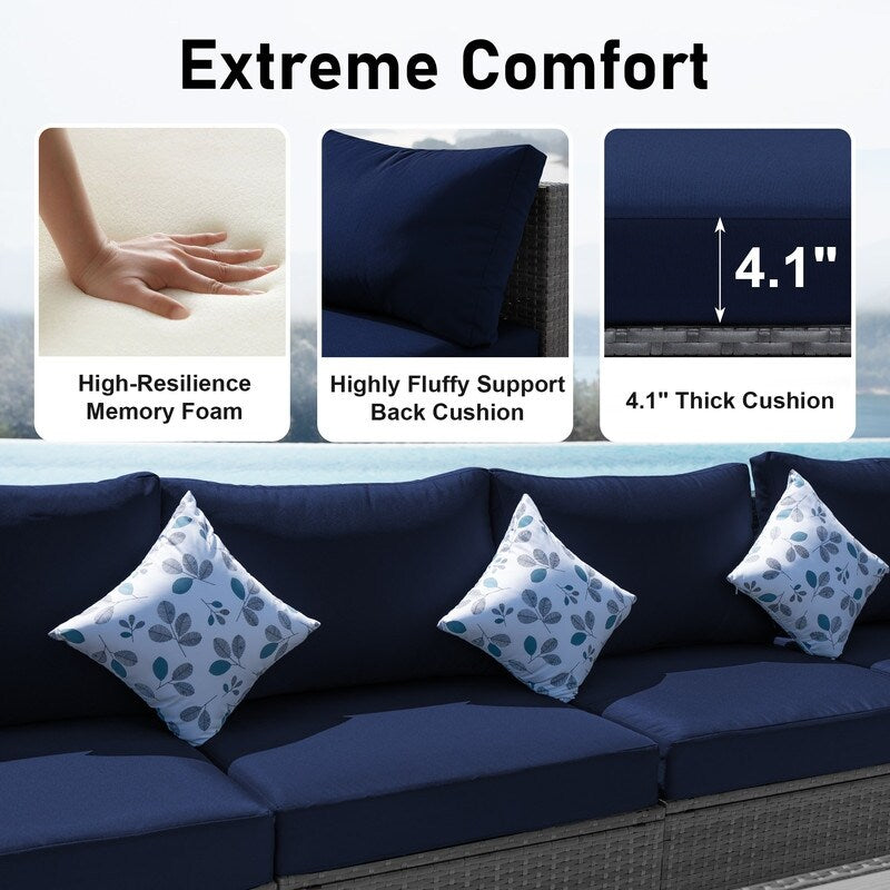 Set di divani componibili per conversazione da esterno FINCATI da 9 pezzi, extra large, con schienale alto e tavolo con braciere