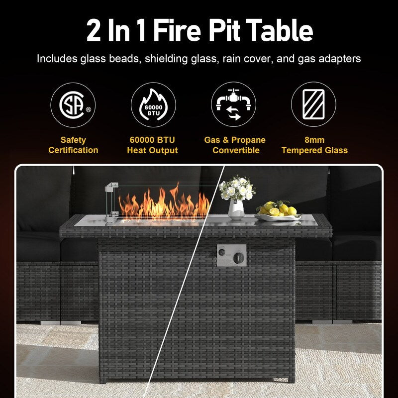 Set di divani componibili per conversazione da esterno FINCATI da 9 pezzi, extra large, con schienale alto e tavolo con braciere