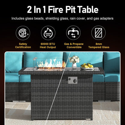 Set di divani componibili per conversazione da esterno FINCATI da 9 pezzi, extra large, con schienale alto e tavolo con braciere