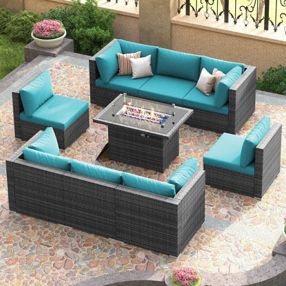 Set di divani componibili per conversazione da esterno FINCATI da 9 pezzi, extra large, con schienale alto e tavolo con braciere