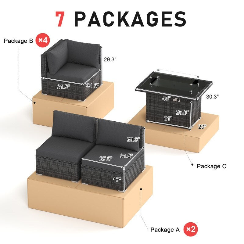 Set di divani componibili per conversazione da esterno FINCATI da 9 pezzi, extra large, con schienale alto e tavolo con braciere