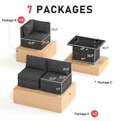 Set di divani componibili per conversazione da esterno FINCATI da 9 pezzi, extra large, con schienale alto e tavolo con braciere