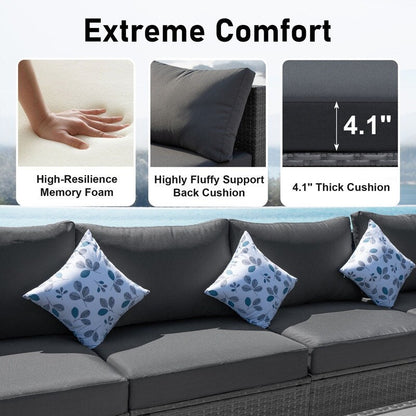 Set di divani componibili per conversazione da esterno FINCATI da 9 pezzi, extra large, con schienale alto e tavolo con braciere