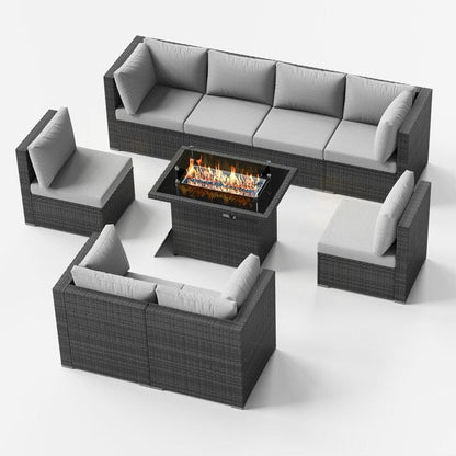 Set di divani componibili per conversazione da esterno FINCATI da 9 pezzi, extra large, con schienale alto e tavolo con braciere