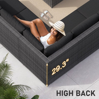 Set di divani componibili per conversazione da esterno FINCATI da 9 pezzi, extra large, con schienale alto e tavolo con braciere