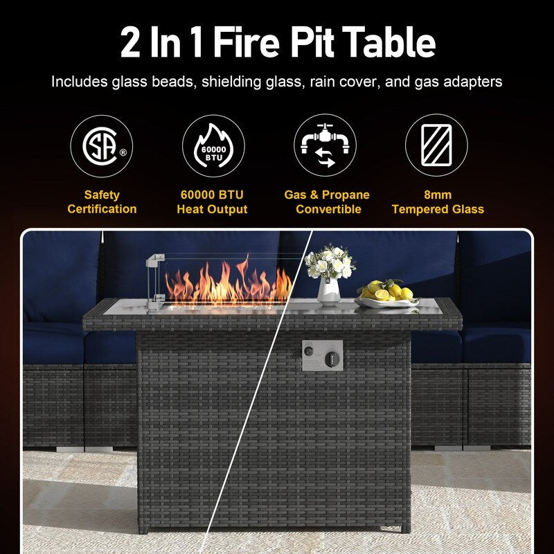Set di divani componibili per conversazione da esterno FINCATI da 9 pezzi, extra large, con schienale alto e tavolo con braciere