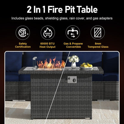 Set di divani componibili per conversazione da esterno FINCATI da 9 pezzi, extra large, con schienale alto e tavolo con braciere