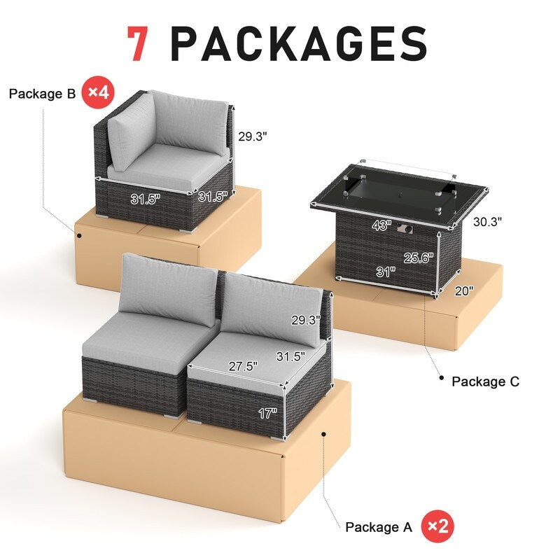 Set di divani componibili per conversazione da esterno FINCATI da 9 pezzi, extra large, con schienale alto e tavolo con braciere