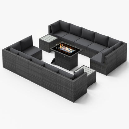 Set di divani componibili per esterni FINCATI in vimini grigio con tavolo e braciere