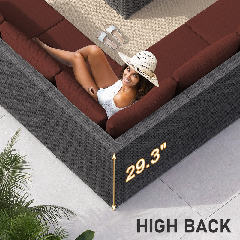 Set di divani componibili per esterni FINCATI in vimini grigio con tavolo e braciere