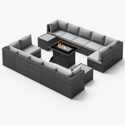 Set di divani componibili per esterni FINCATI in vimini grigio con tavolo e braciere