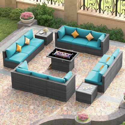 Set di divani componibili per esterni FINCATI in vimini grigio con tavolo e braciere