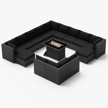 Set di divani componibili per esterni FINCATI in vimini grigio con tavolo e braciere