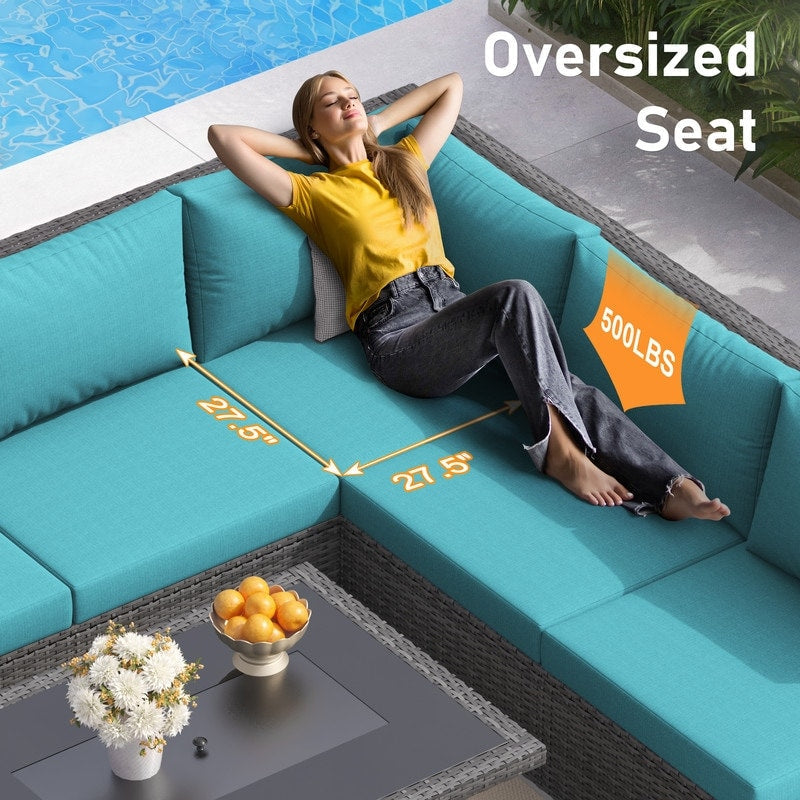 Set di divani componibili per esterni FINCATI in vimini grigio con tavolo e braciere