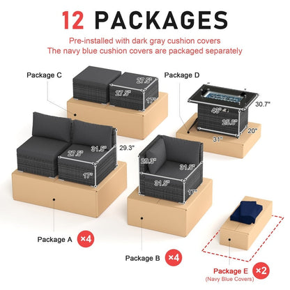 Set di divani componibili per esterni FINCATI in vimini grigio con tavolo e braciere