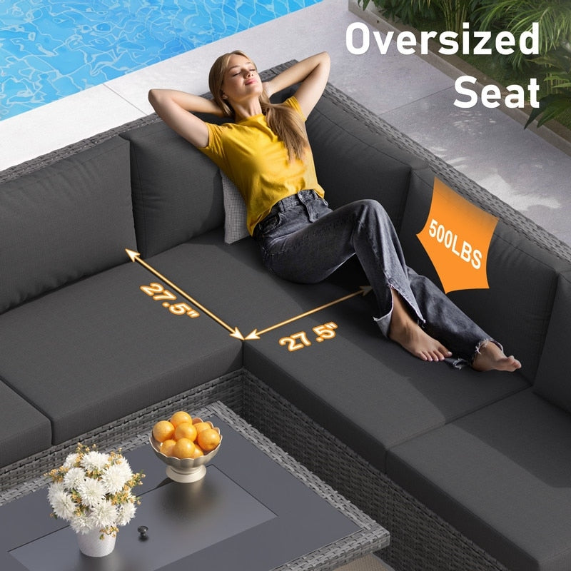 Set di divani componibili per esterni FINCATI in vimini grigio con tavolo e braciere