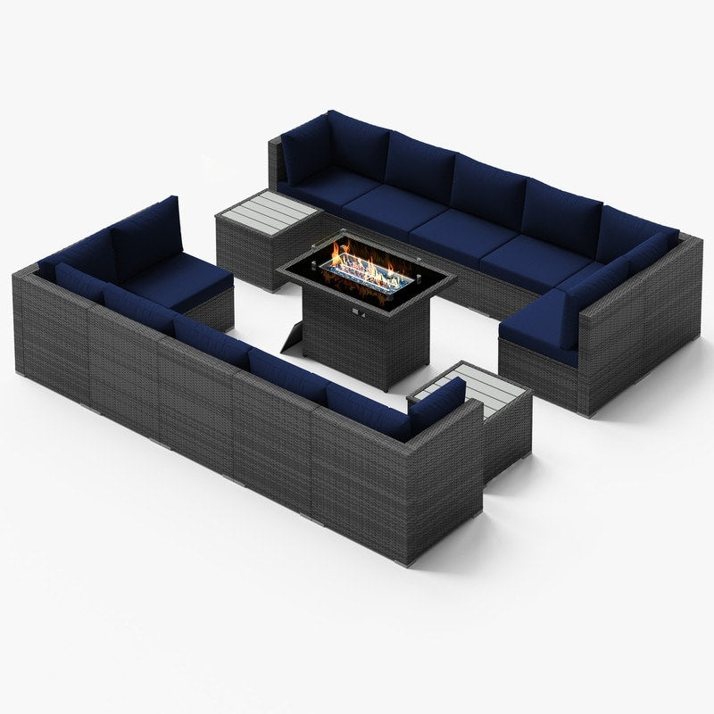 Set di divani componibili per esterni FINCATI in vimini grigio con tavolo e braciere