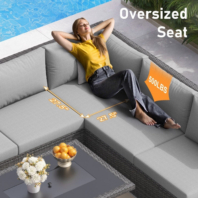 Set di divani componibili per esterni FINCATI in vimini grigio con tavolo e braciere