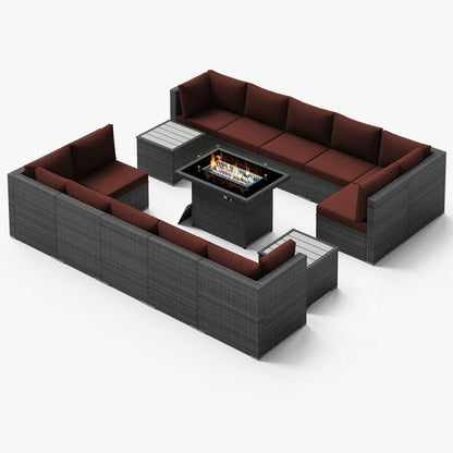 Set di divani componibili per esterni FINCATI in vimini grigio con tavolo e braciere