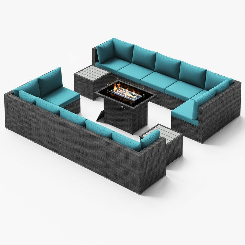 Set di divani componibili per esterni FINCATI in vimini grigio con tavolo e braciere