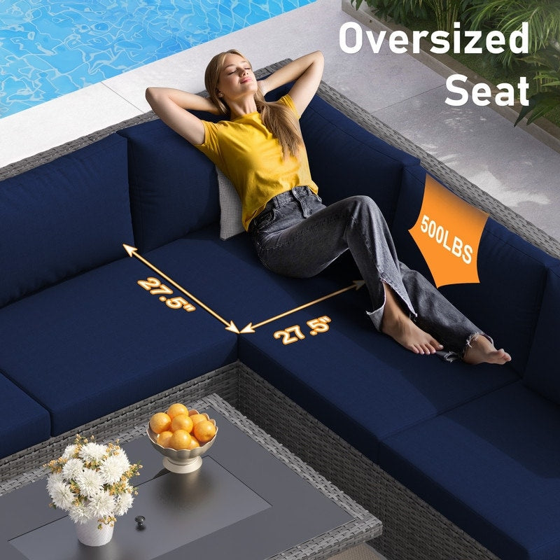 Set di divani componibili per esterni FINCATI in vimini grigio con tavolo e braciere