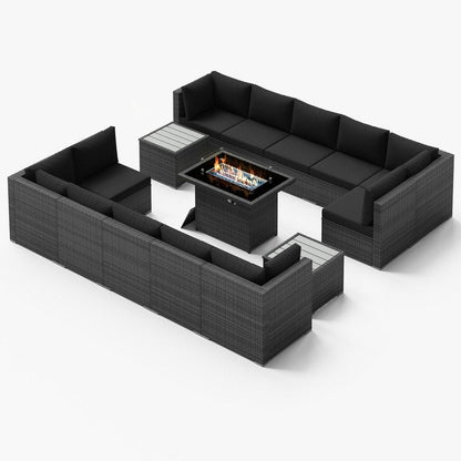 Set di divani componibili per esterni FINCATI in vimini grigio con tavolo e braciere