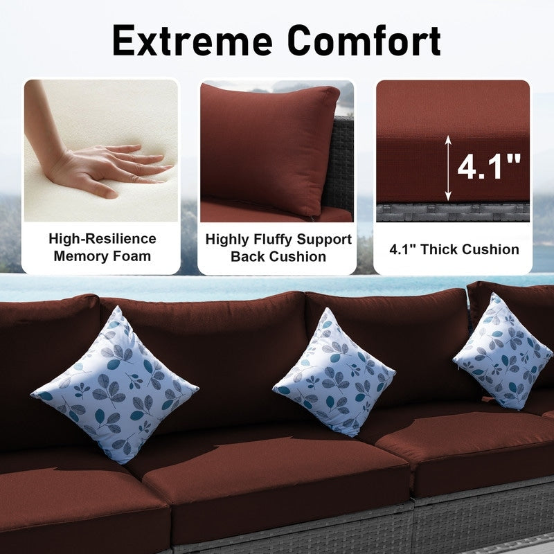 Set di divani componibili per esterni FINCATI in vimini grigio con tavolo e braciere