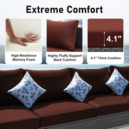 Set di divani componibili per esterni FINCATI in vimini grigio con tavolo e braciere